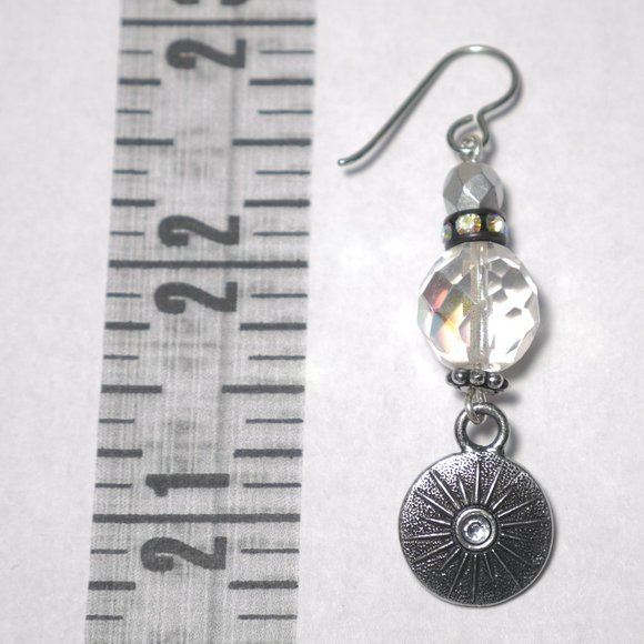 Hand Crafted Handmade Earrings Iridescent Moon & Stars Pewter Long Earri… - Picture 4 of 5